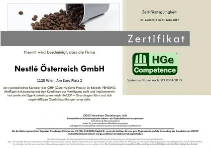 Zertifikat Nestlé Österreich