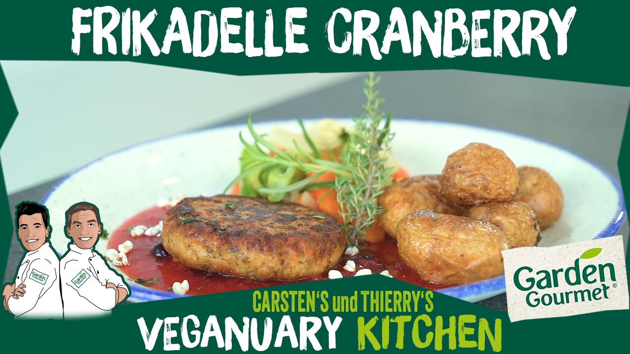 Vegane Frikadelle mit Cranberry-Jus und Wurzelgemüse